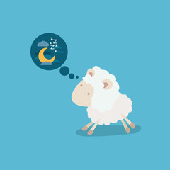 color background of cute sheep thinking in the night