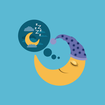 color background of moon with sleeping cap dreaming with the night