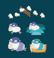color background with set sheep sleep time icons