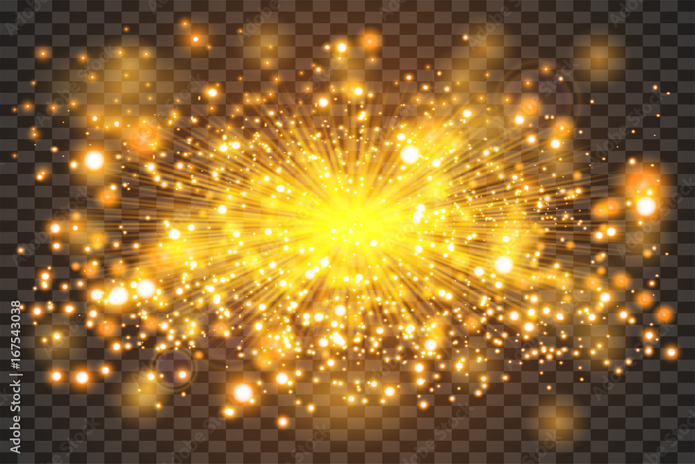 Poster golden glowing lights effects isolated on transparent background golden star and sparkles or gold pa