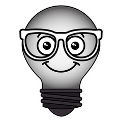 bulb light with glasses kawaii character vector illustration design