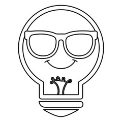 bulb light with glasses kawaii character vector illustration design