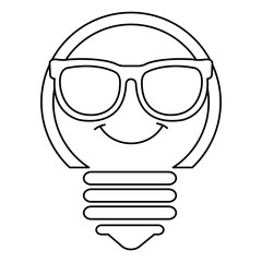 bulb light with glasses kawaii character vector illustration design