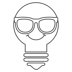 bulb light with glasses kawaii character vector illustration design