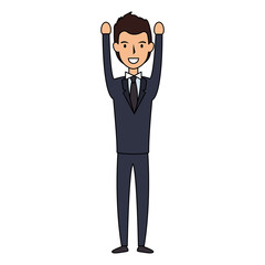 elegant businessman with hands up avatar character vector illustration design