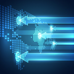 Abstract digital technology connection on Earth concept background, vector illustration