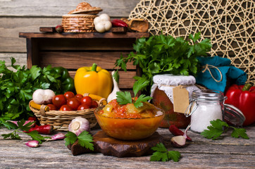 Pickled peppers in tomato sauce