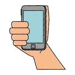 hand human with smartphone device isolated icon vector illustration design