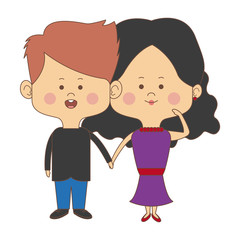 cute couple bride and groom holding hands lovely cartoon vector illustration