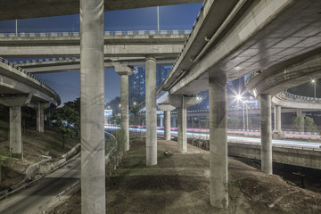 low angle view of Huang Jue Wan interchange at night in Chongqing,China.