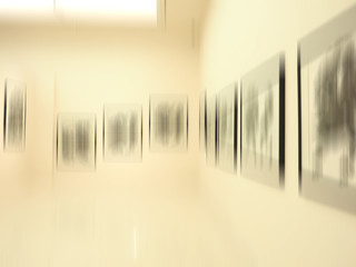 Abstract blur contemporary art gallery for background .Blur picture of art exhibition art gallery.