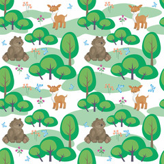 Baby colorful seamless pattern with the image of a cute woodland animals. Vector background.