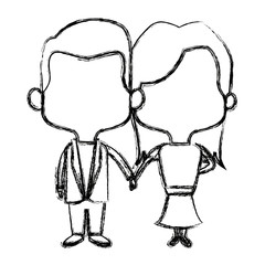 cute couple bride and groom holding hands lovely cartoon vector illustration