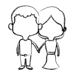 cute couple bride and groom holding hands lovely cartoon vector illustration