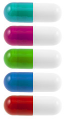 gélules couleurs, fond blanc 