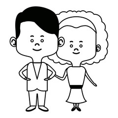 cute couple bride and groom holding hands lovely cartoon vector illustration