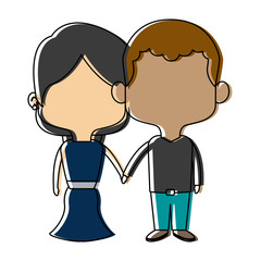 couple of young man and woman hold hands romantic vector illustration