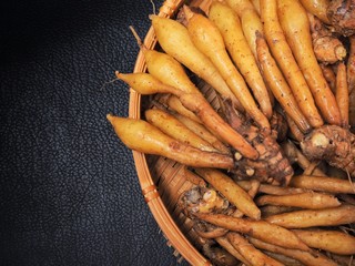 Fingerroot on black background