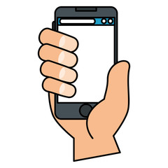 hand human with smartphone device isolated icon vector illustration design