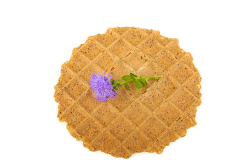 Dietary waffles with a flower on a white background