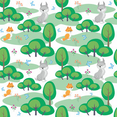 Baby colorful seamless pattern with the image of a cute woodland animals. Vector background.