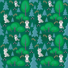 Baby colorful seamless pattern with the image of a cute woodland animals. Vector background.