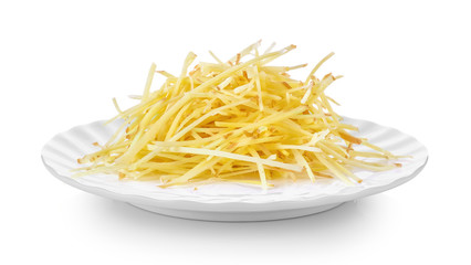 slice ginger in white plate on white background