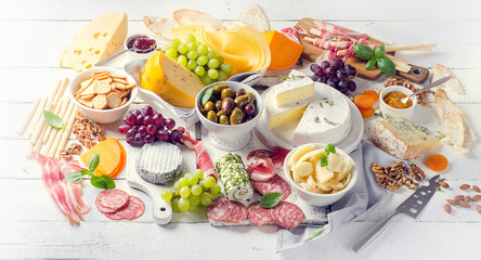 Charcuterie assortment, cheeses, olives and fruits