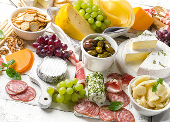 Charcuterie assortment, cheeses, olives and fruits
