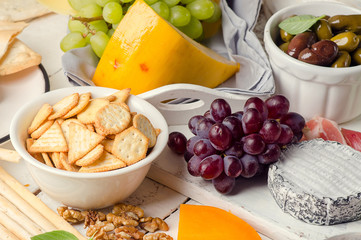 Charcuterie assortment, cheeses, olives and fruits