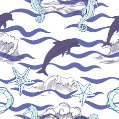 Obraz premium Nautical seamless pattern
