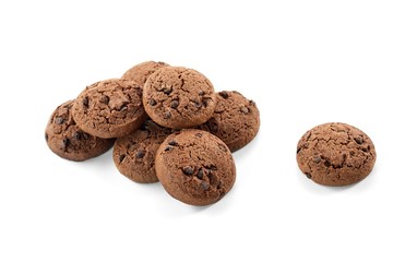 Close up of delicious chocolate cookies isolated on white copyspace. 