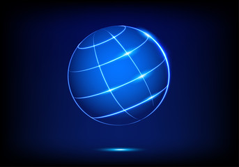 blue abstract sphere shape of glowing neon circles . Global Network connection ,planet ,Science, technology ,Logo concept.