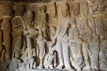 Obraz premium Ellora caves : Cave 21 – Shiva – Parvati marriage with Ganesha in the middle 