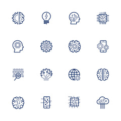 Artificial Intelligence Related Vector: Icon AI, robot, chipping, setting. Editable Stroke