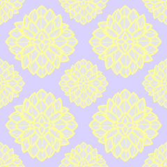 Combined succulents in pastel yellow outline on light gray background. Yellow blossom flowers. eamless pattern vector illustration.