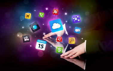 Hands touching interactive table