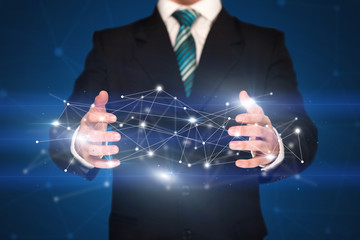 Businessman holding network connections