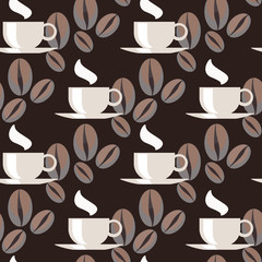 Materiał do szycia Steaming Coffee Seamless Pattern on dark ground