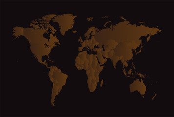 World map with borders, black and brown background, vector