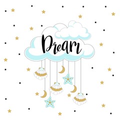 Sea shells with writing. Vector illustration.