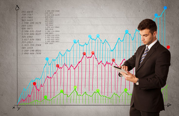 Colorful chart with numbers and businessman