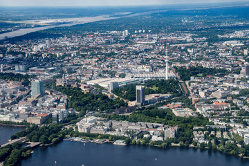 Germany, Hamburg and suburbs. Panorama frome above