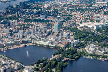 Fototapeta na wymiar Germany, Hamburg and suburbs. Panorama frome above