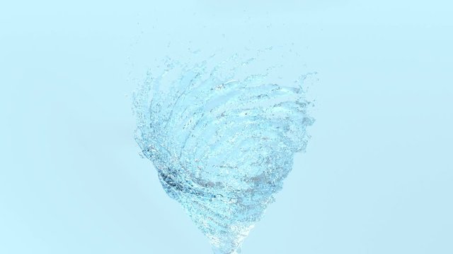 flow of blue liquid like water spins into a whirlpool or a tornado. The flow of liquid rotates and forms a vortex in slow motion with alpha channel as luma matte. Ver 11