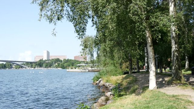 Pan to the Vasterbron bridge in stockholm Sweden