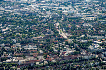 Fototapeta na wymiar Germany, Hamburg and suburbs. Panorama frome above
