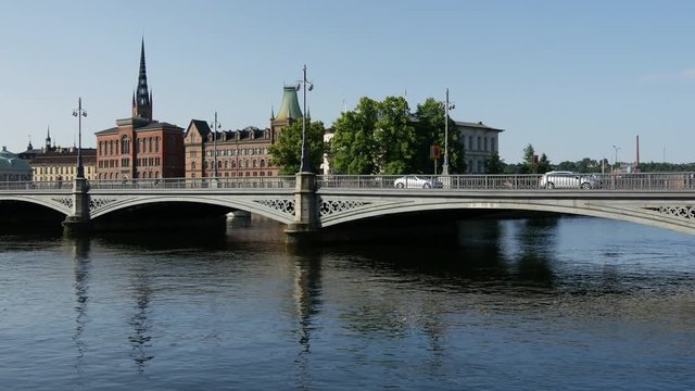 pan from the Riddarholm Church and the Vasabron bridge in Stockholm Sweden
