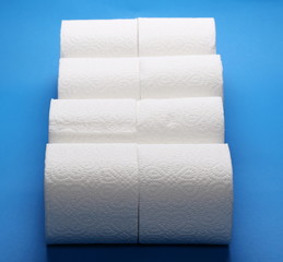 Toilet paper rolls isolated on blue background