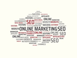 ONLINE MARKETING - image with words associated with the topic ONLINE MARKETING, word, image, illustration